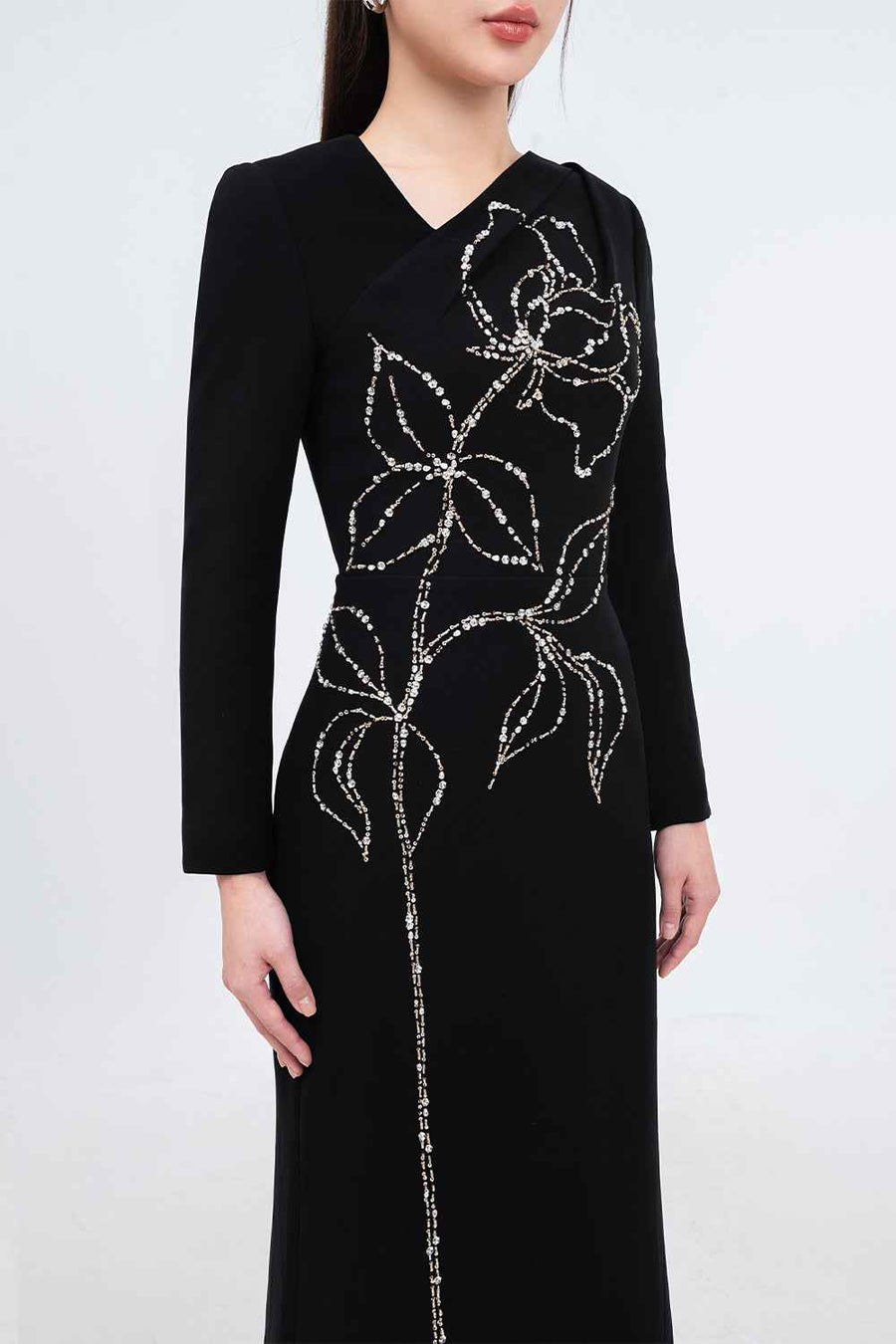 Celeste Trumpet Diagonal Neck Velvet Ankle Length Dress Maxi Dress IVY moda