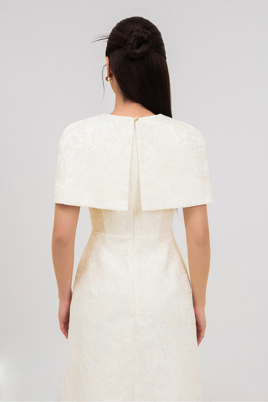 Sophia A-line Cape Shoulder Jacquard Calf Length Dress Midi Dress IVY moda