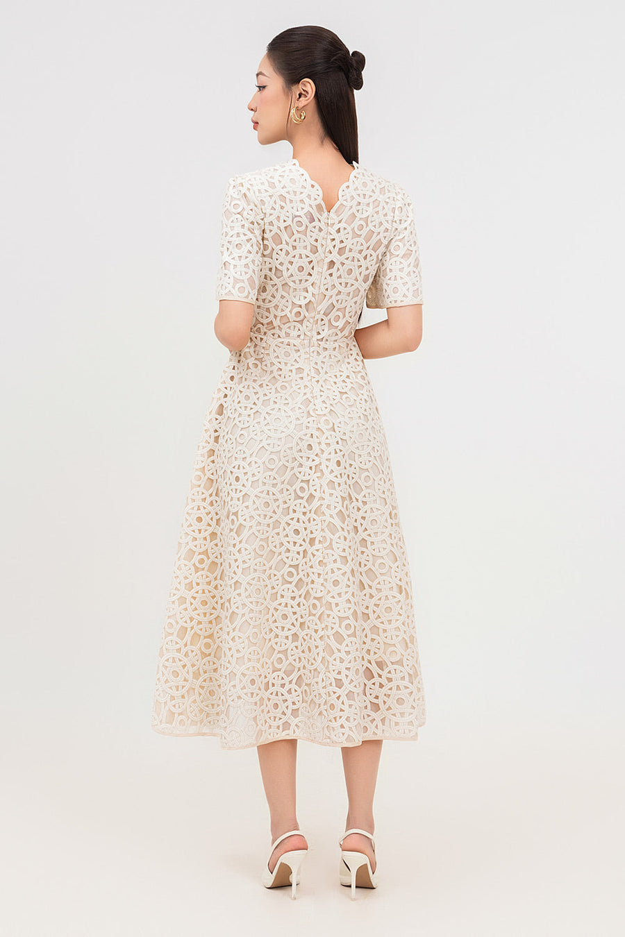 Bethany A-line V-Neck Lace Midi Dress Midi Dress IVY moda