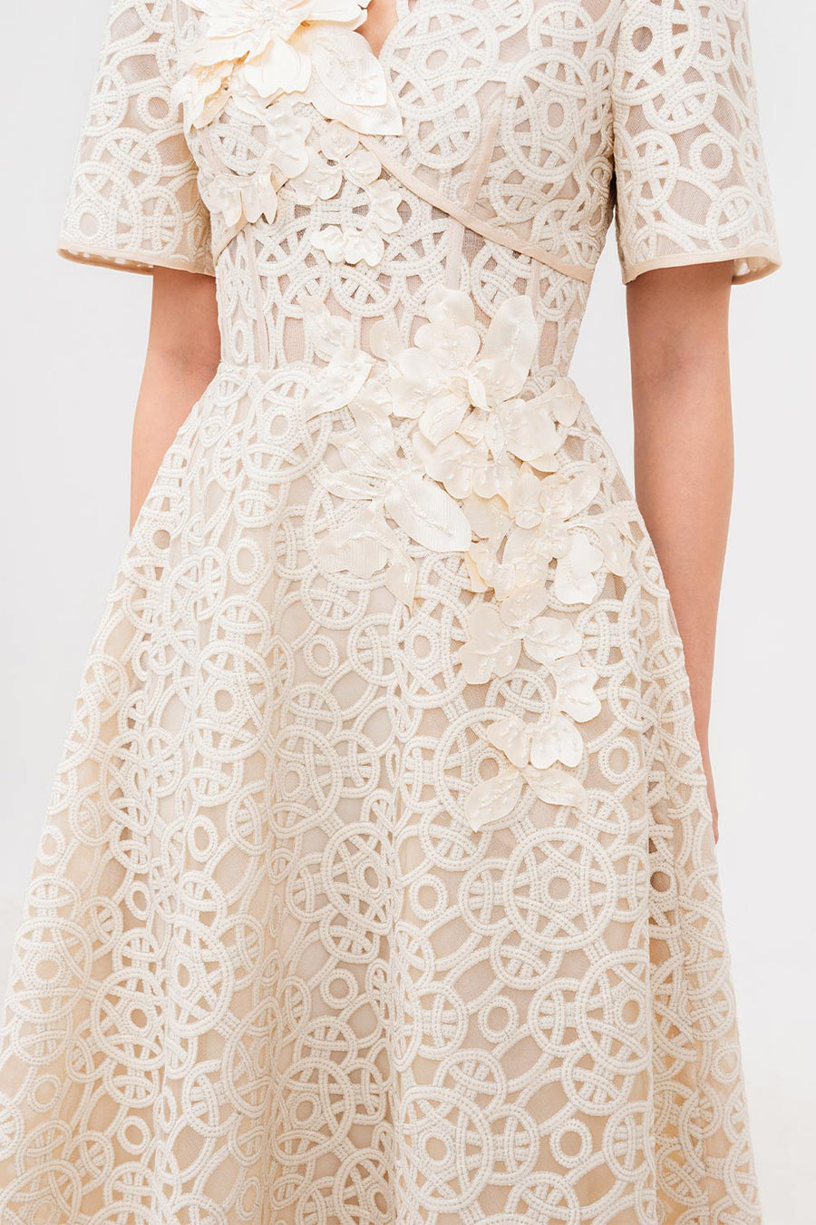 Bethany A-line V-Neck Lace Midi Dress Midi Dress IVY moda