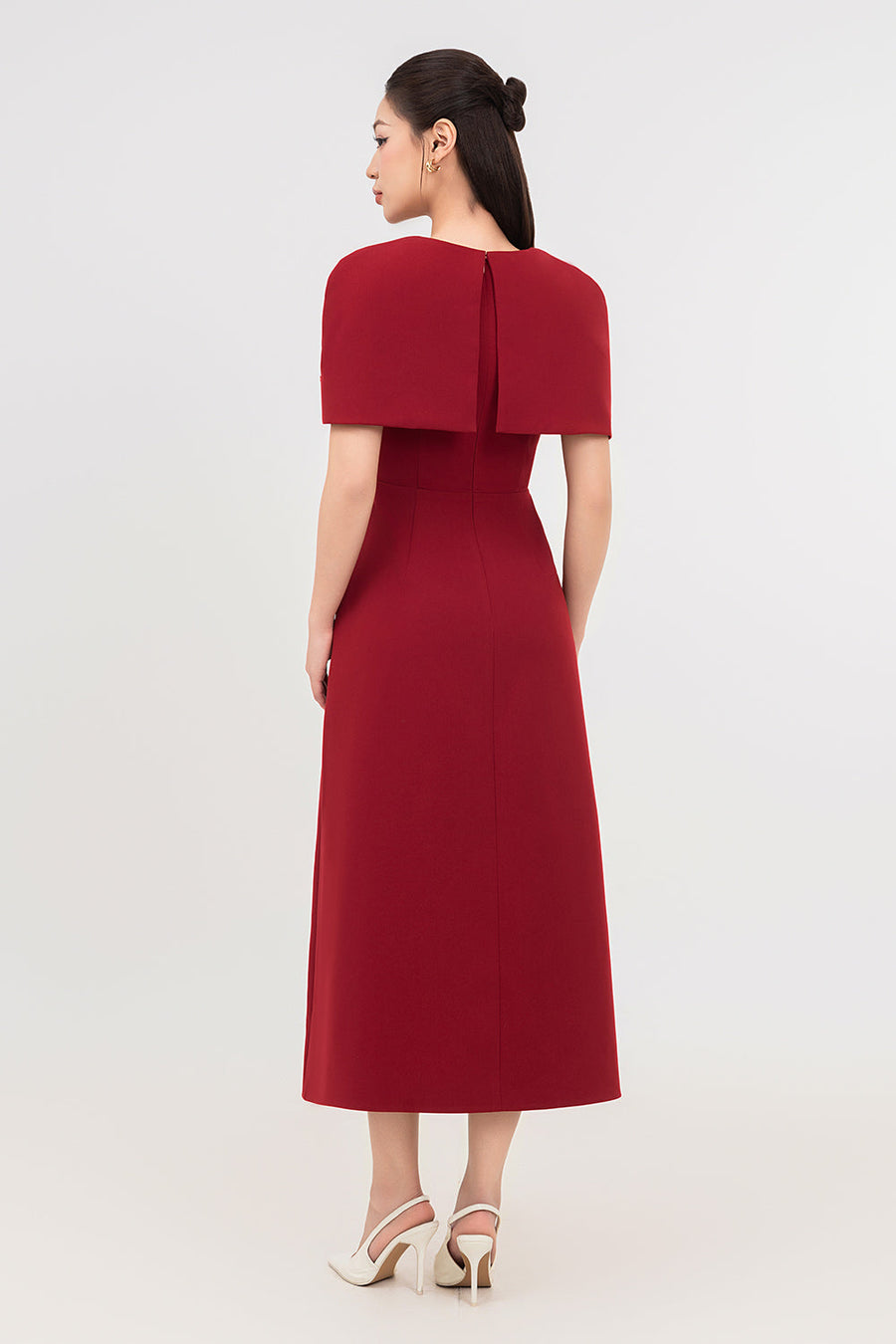 Ruby Gored Cape Sleeved Linen Blend Midi Dress Midi Dress IVY moda