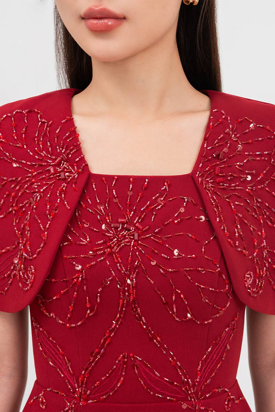 Ruby Gored Cape Sleeved Linen Blend Midi Dress Midi Dress IVY moda