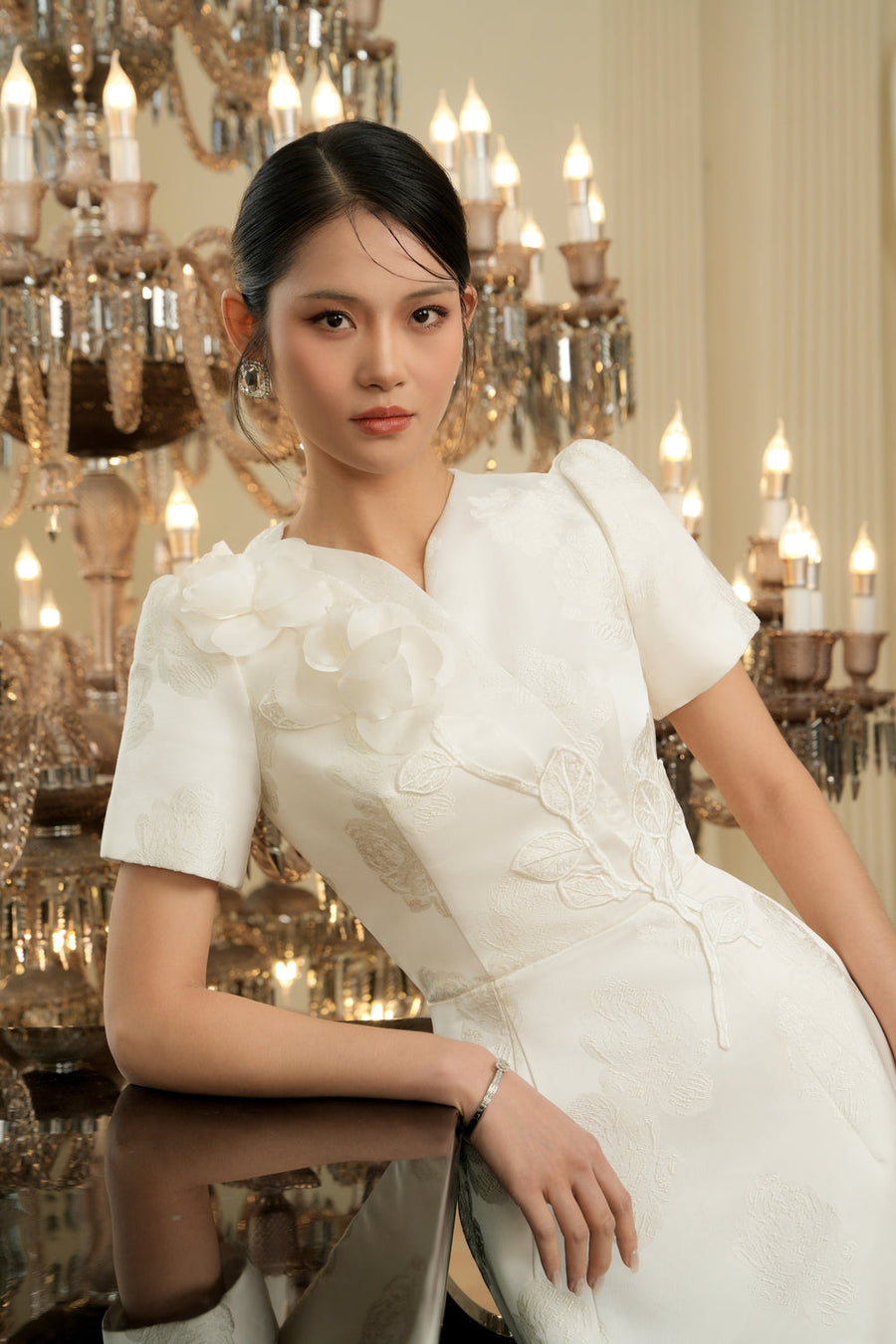 Elin A-line V-Neck Jacquard Midi Dress 2