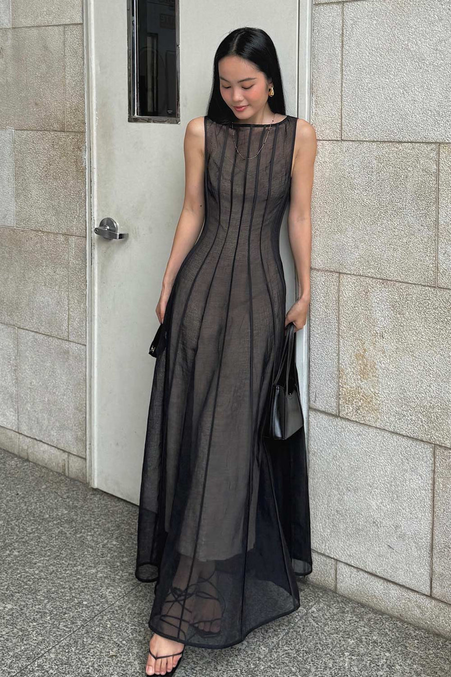 Virginia A-line Ribbed Organza Maxi Dress 13
