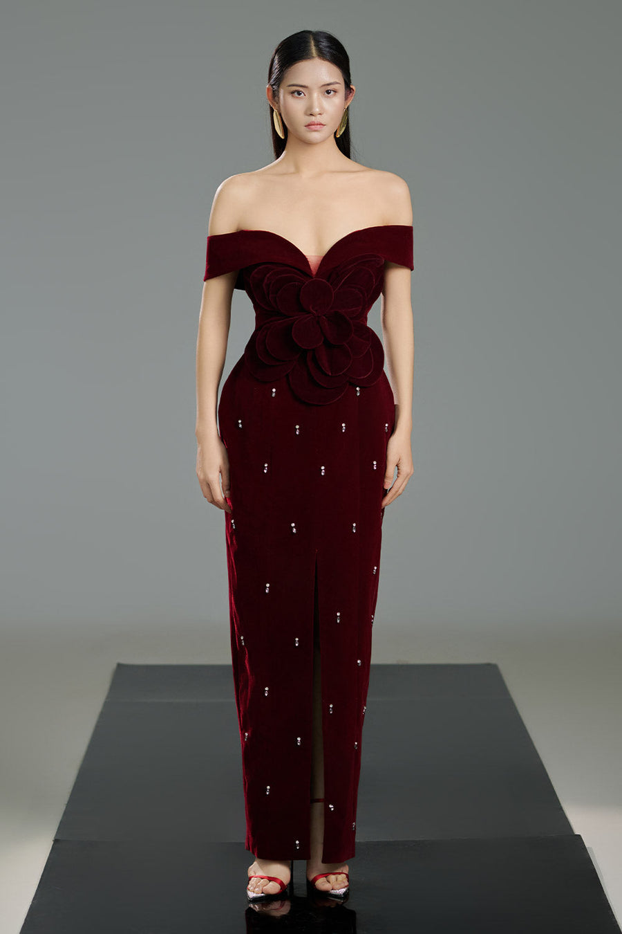 Quintero Pegged Off-Shoulder Polyester Maxi Dress 7