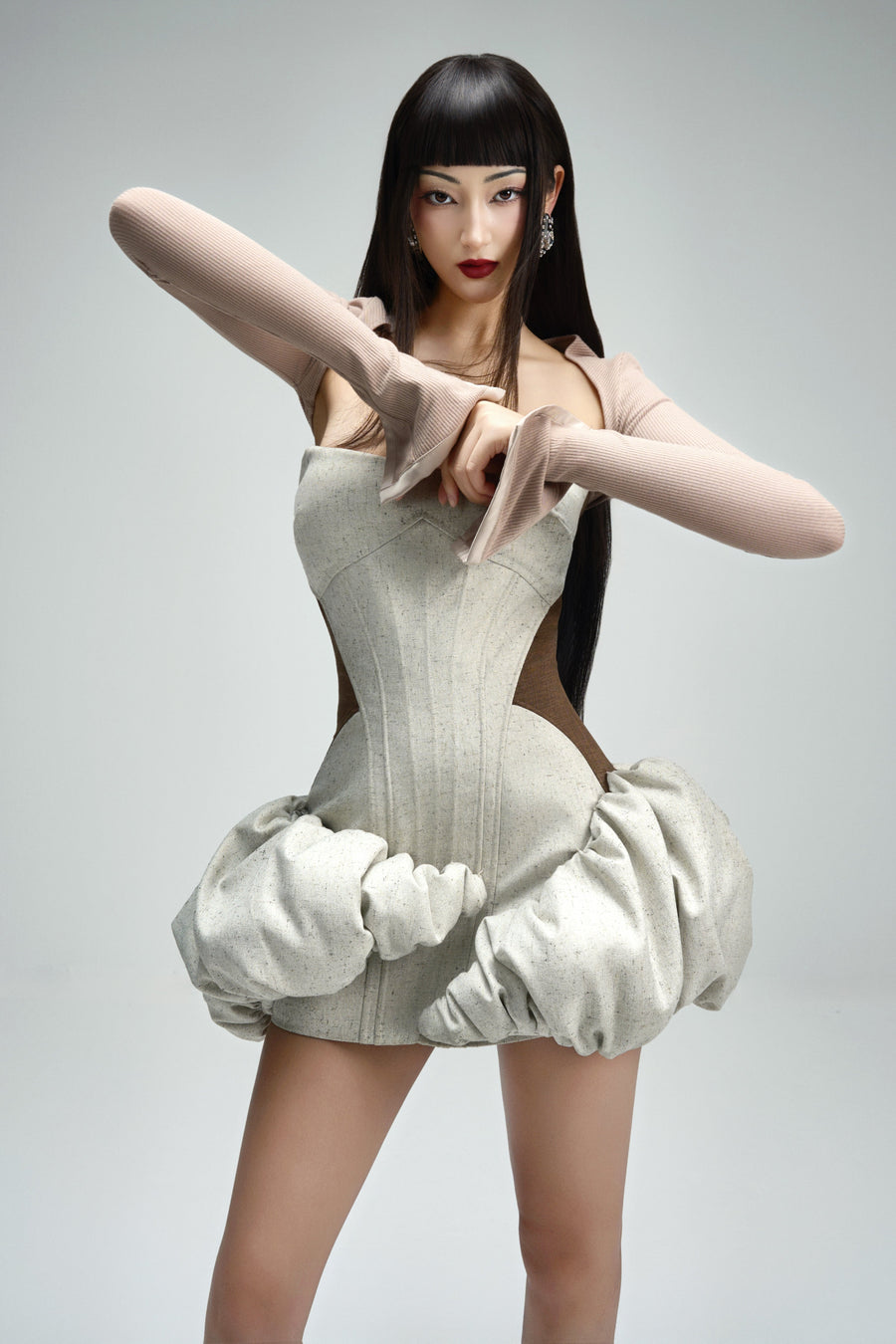 Cloudy Bubble Corset Waist Taffeta Mini Dress 8