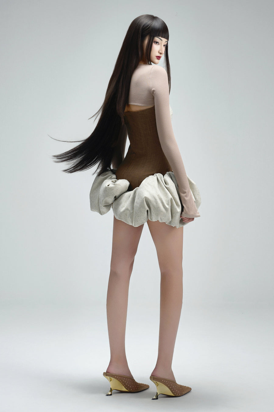 Cloudy Bubble Corset Waist Taffeta Mini Dress 7