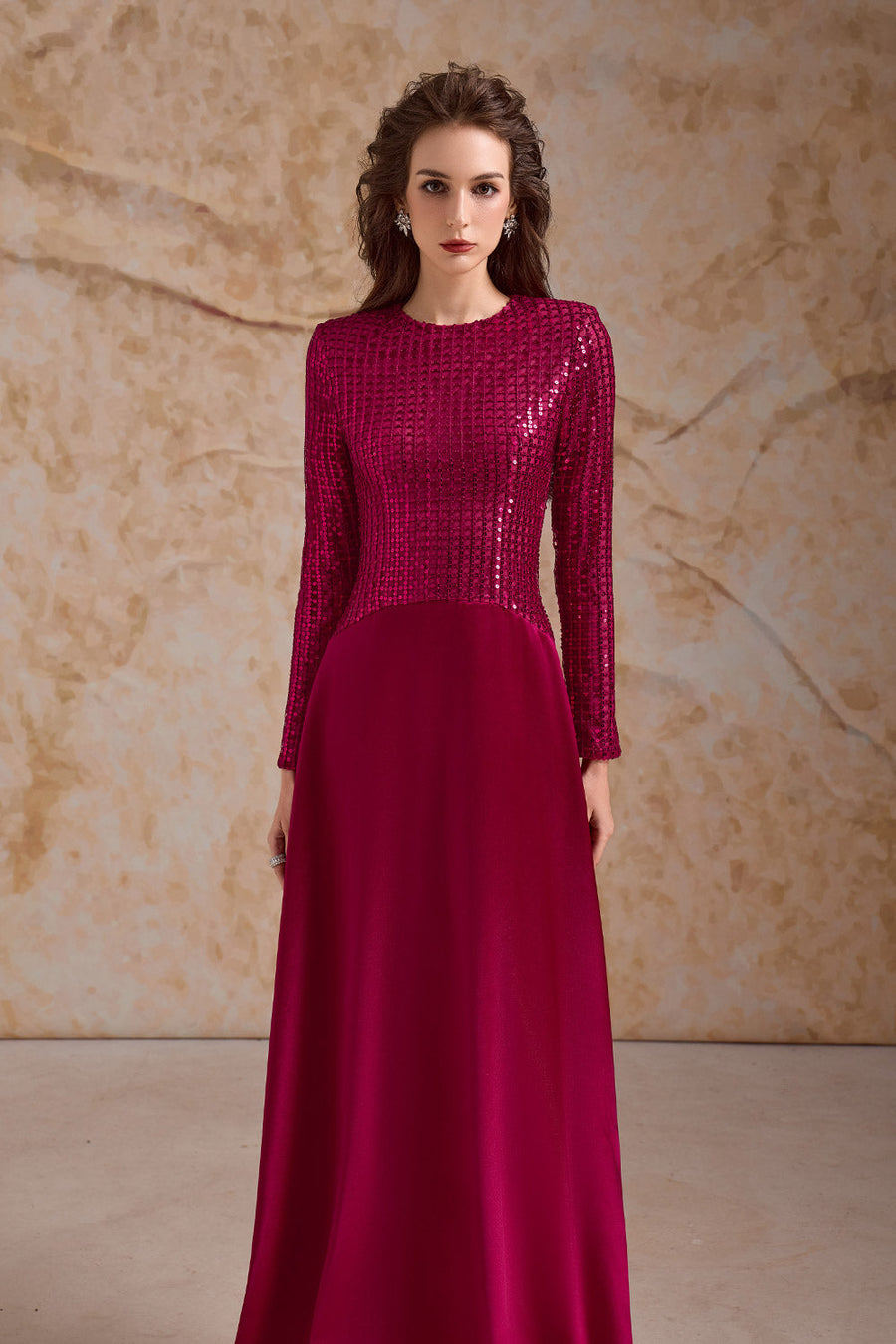 Fleuris A-line Long Sleeved Satin Floor Length Dress Maxi Dress Calista de Minh Thanh