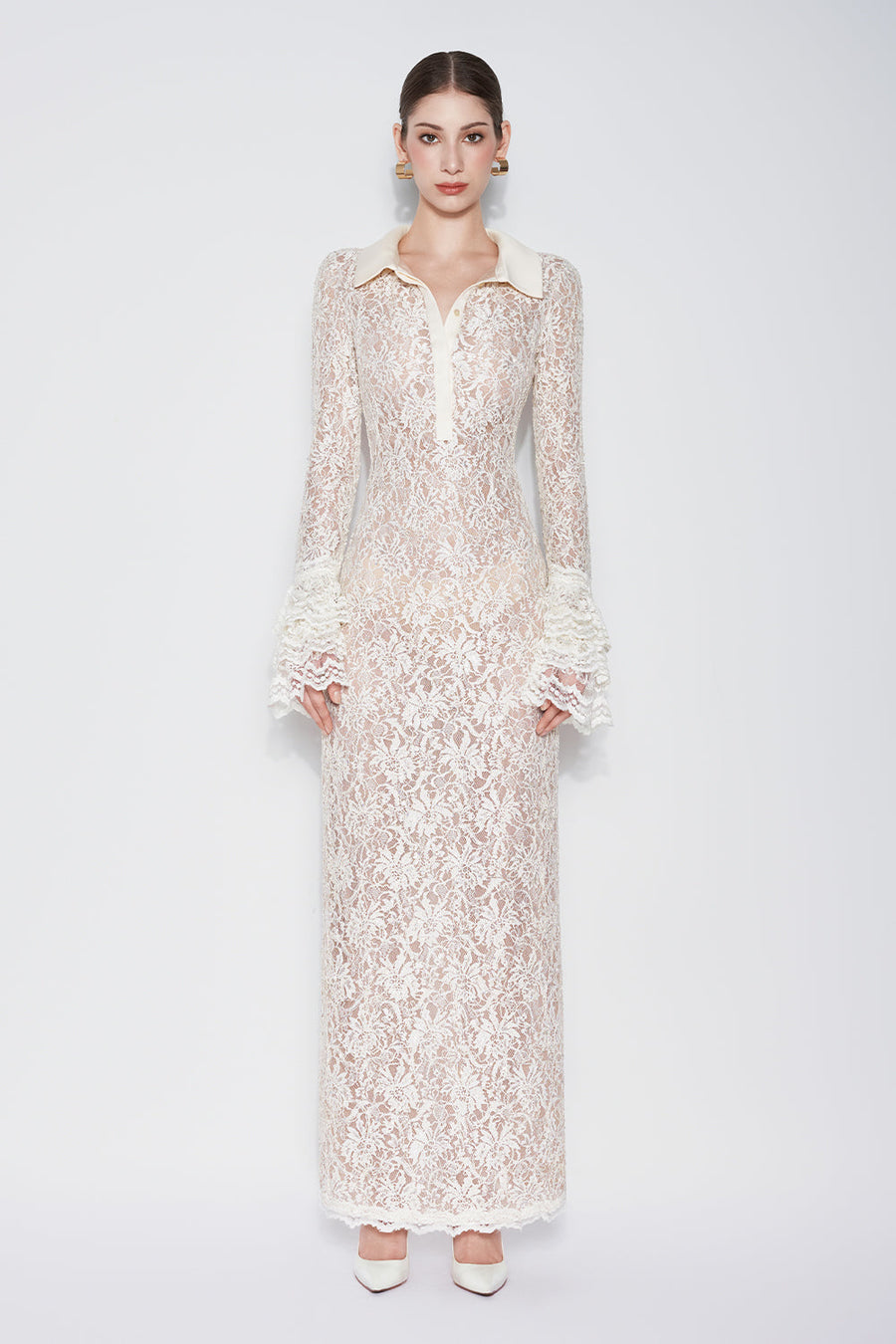 Callie Sheath Poet Sleeved Lace Maxi Dress Maxi Dress CHYMEOCHY