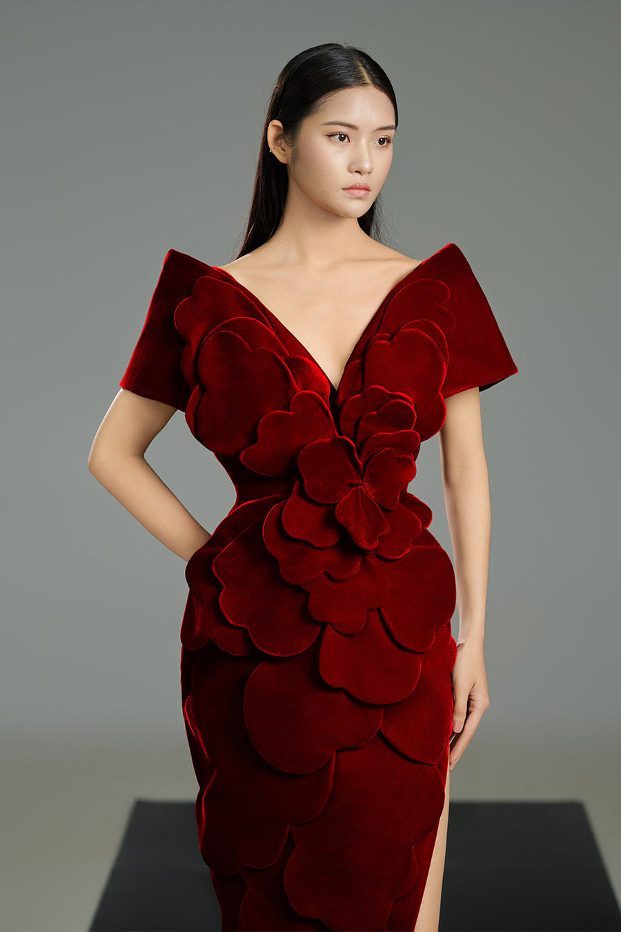 Glenn Slit Flower Applique Polyester Maxi Dress 9