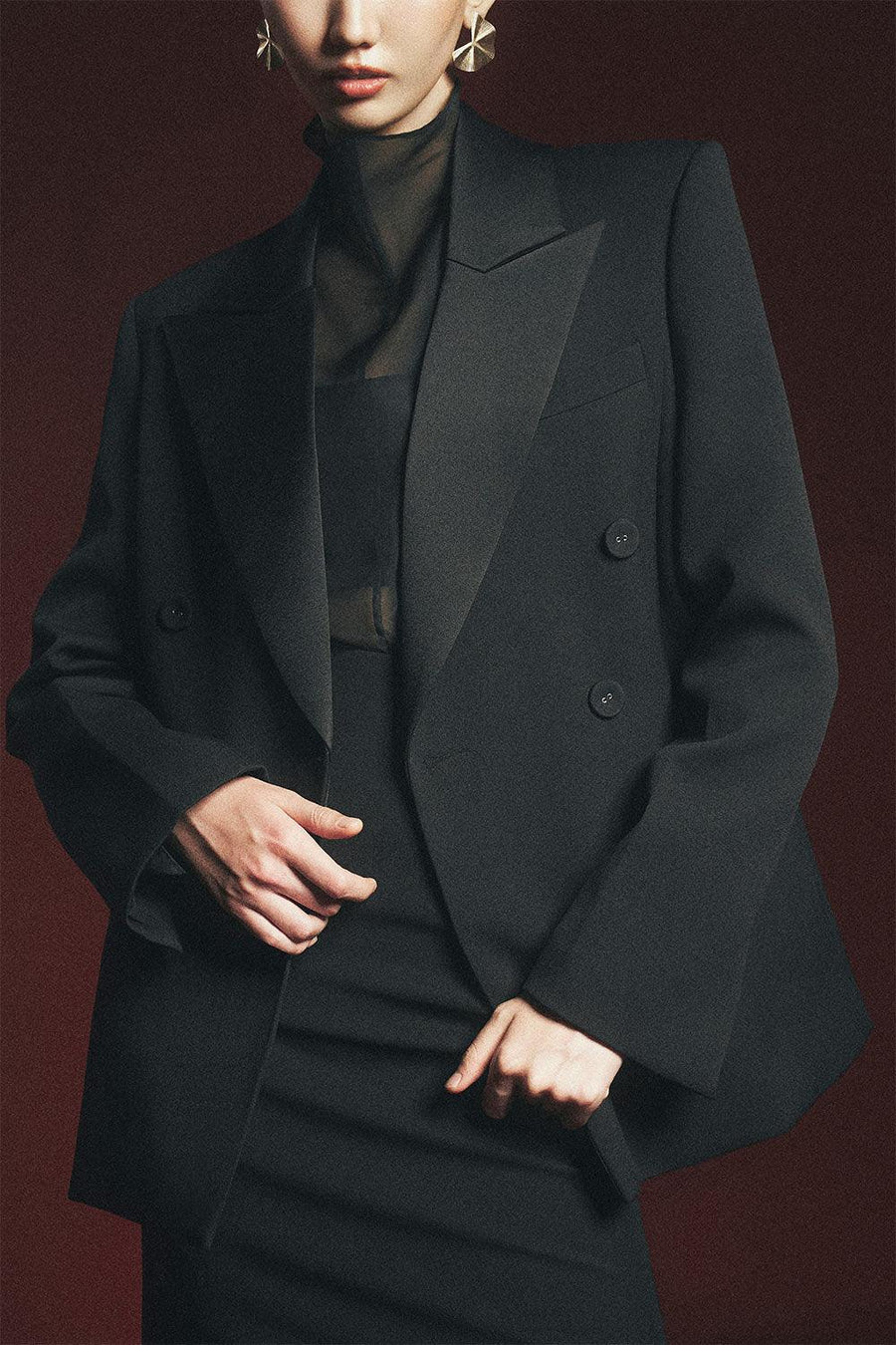 Arnold Straight Square Shoulder Polyester Blazer Black Blazer Maison des Copains