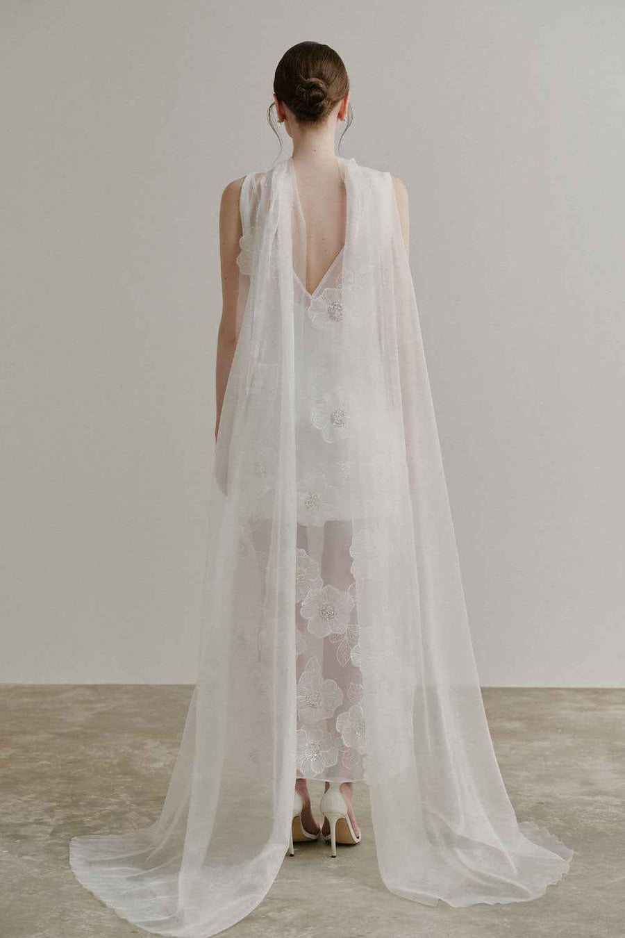 Phoebe A-line Flower Applique Organza Ankle Length Dress Maxi Dress Lecia Bridal