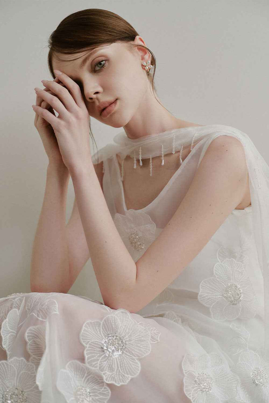 Phoebe A-line Flower Applique Organza Ankle Length Dress Maxi Dress Lecia Bridal