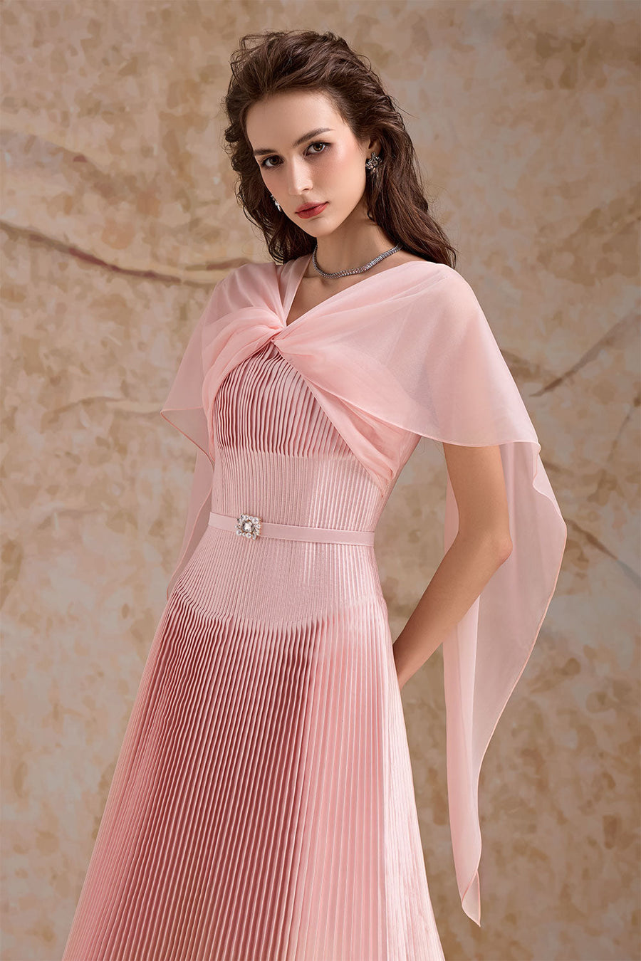 Rosaline Pleated Cape Sleeved Poly Organza Ankle Length Dress Maxi Dress Calista de Minh Thanh