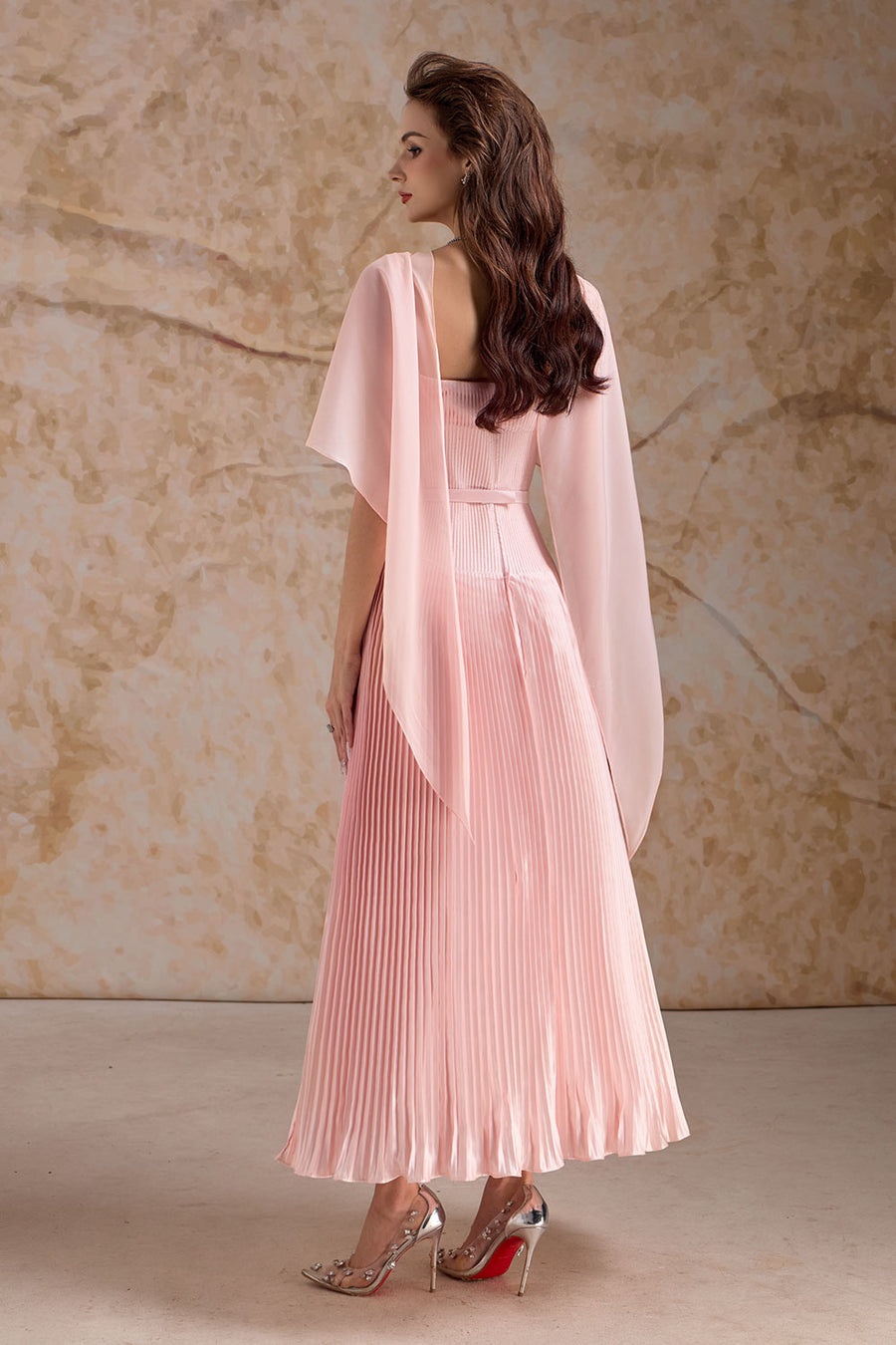 Rosaline Pleated Cape Sleeved Poly Organza Ankle Length Dress Maxi Dress Calista de Minh Thanh
