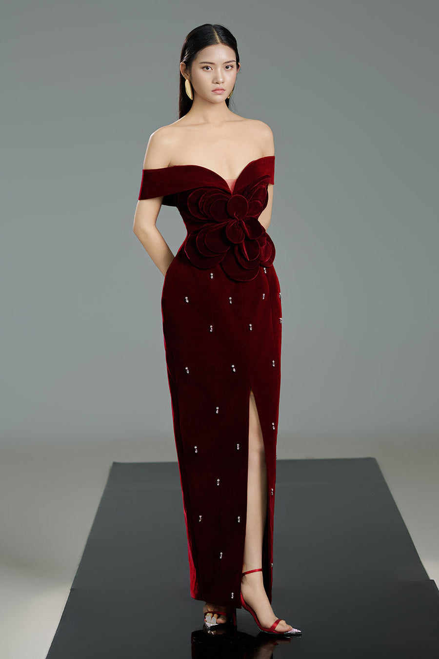 Quintero Pegged Off-Shoulder Polyester Maxi Dress 6