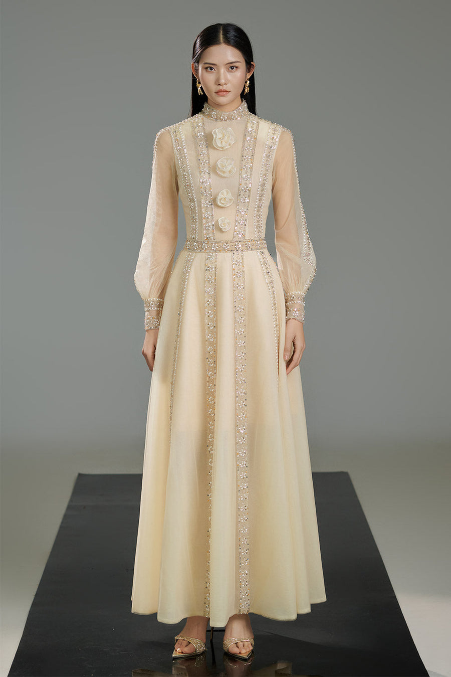 Ramsey A-line Bishop Sleeved Polyester Maxi Dress 6
