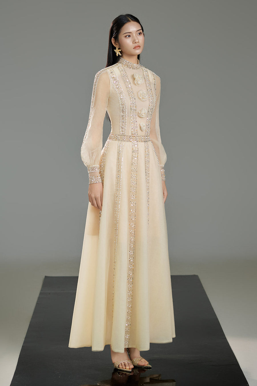 Ramsey A-line Bishop Sleeved Polyester Maxi Dress 4