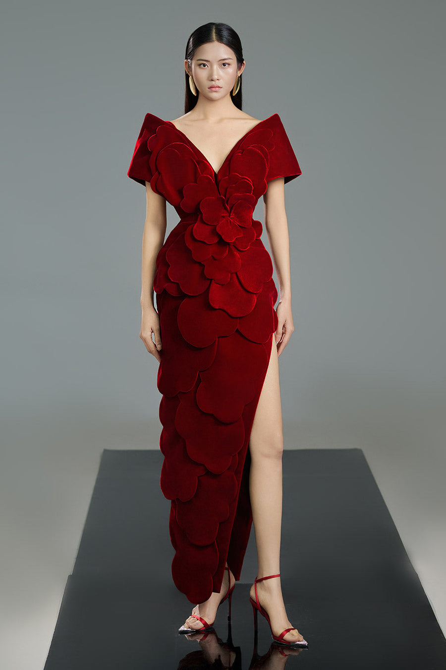 Glenn Slit Flower Applique Polyester Maxi Dress 12