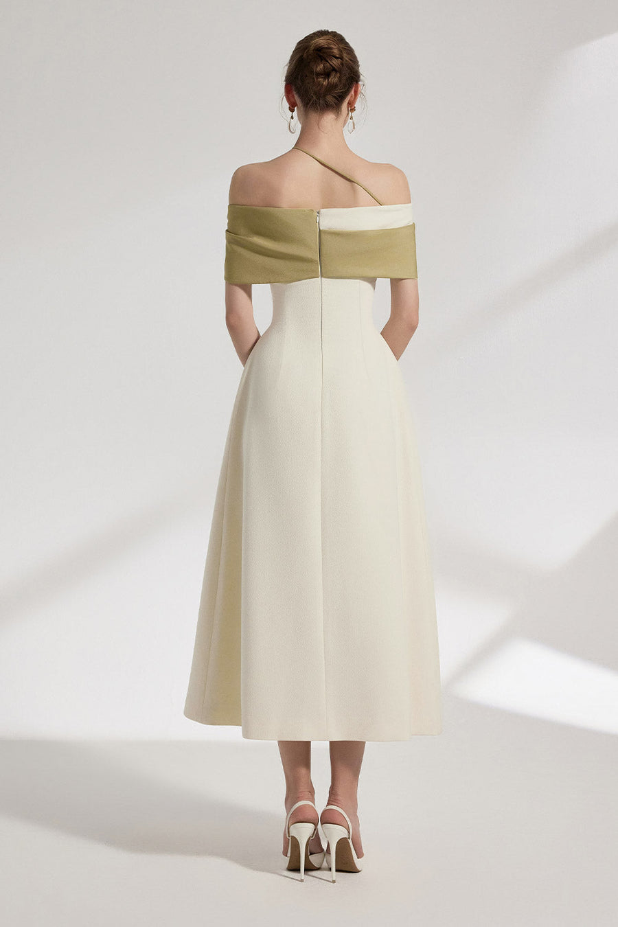 Sylva A-line Open Shoulder Cotton Crepe Midi Dress 4