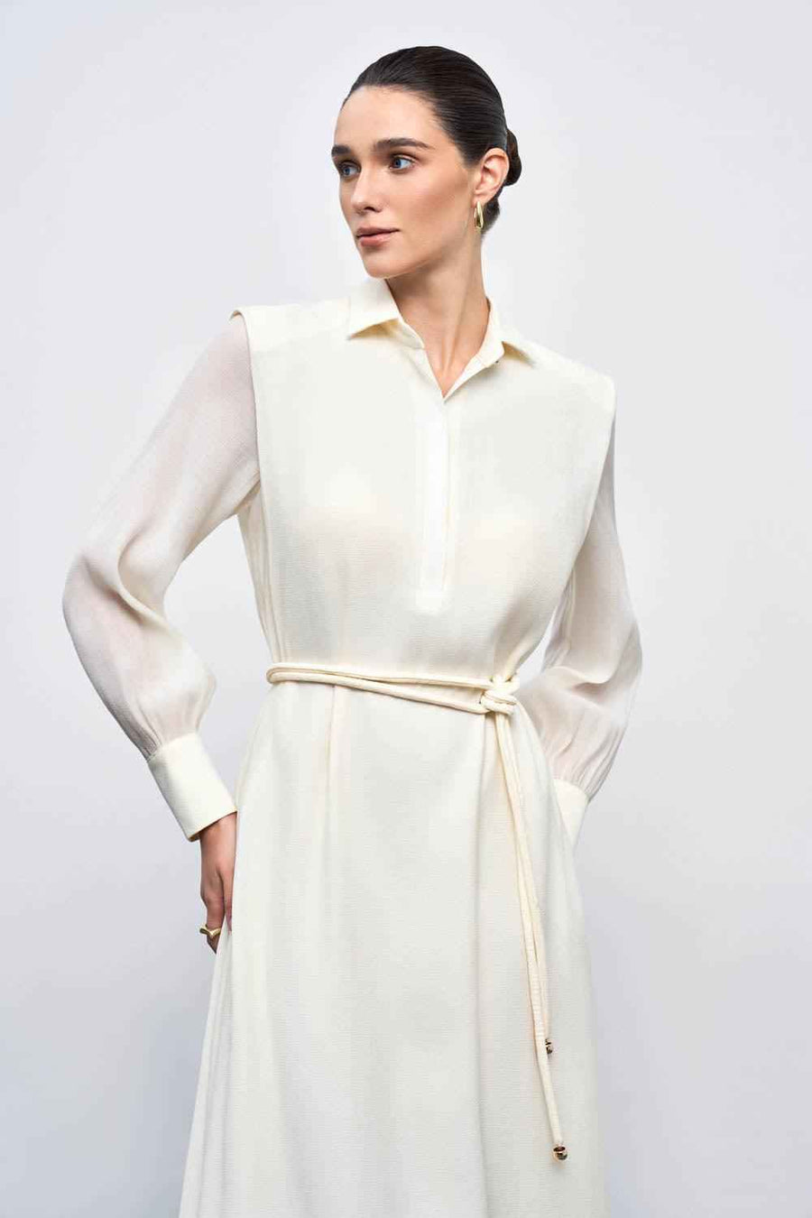Ophelia Peplum Cuff Sleeved Crinkle Chiffon Ankle Length Dress Maxi Dress Eegen Studio
