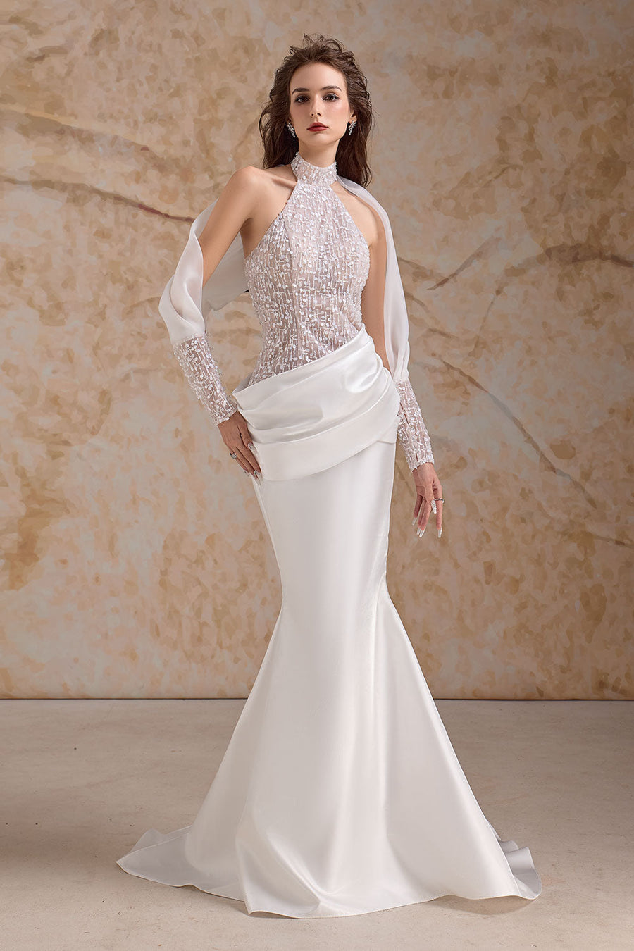 Elisora Mermaid Sequin Mesh Taffeta Floor Length Dress Gown Dress Calista de Minh Thanh