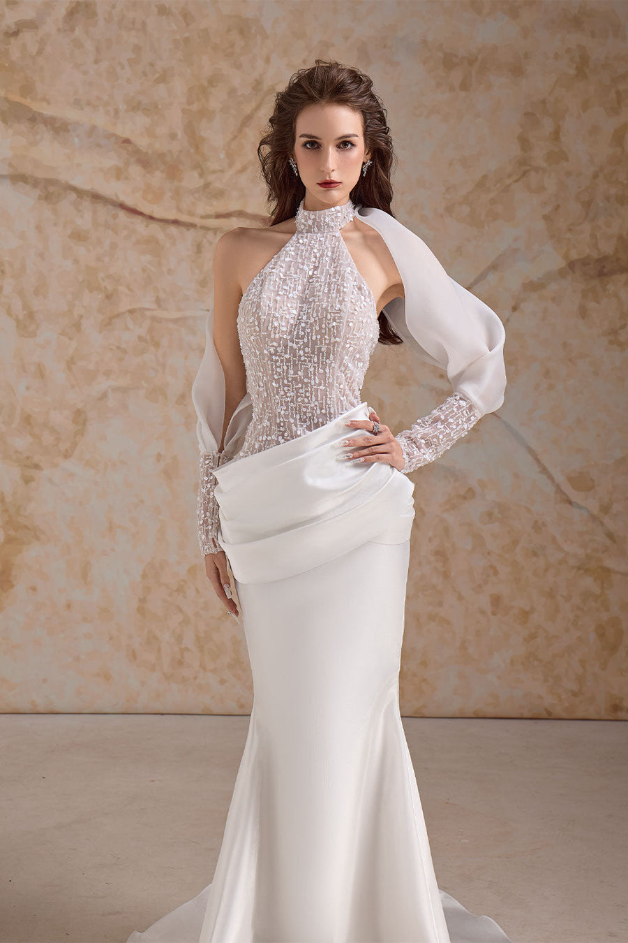 Elisora Mermaid Sequin Mesh Taffeta Floor Length Dress Gown Dress Calista de Minh Thanh