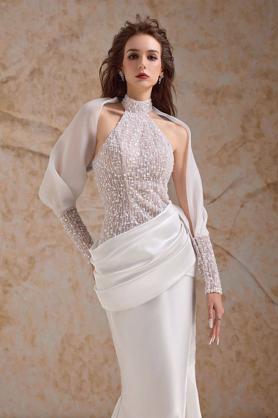 Elisora Mermaid Sequin Mesh Taffeta Floor Length Dress Gown Dress Calista de Minh Thanh