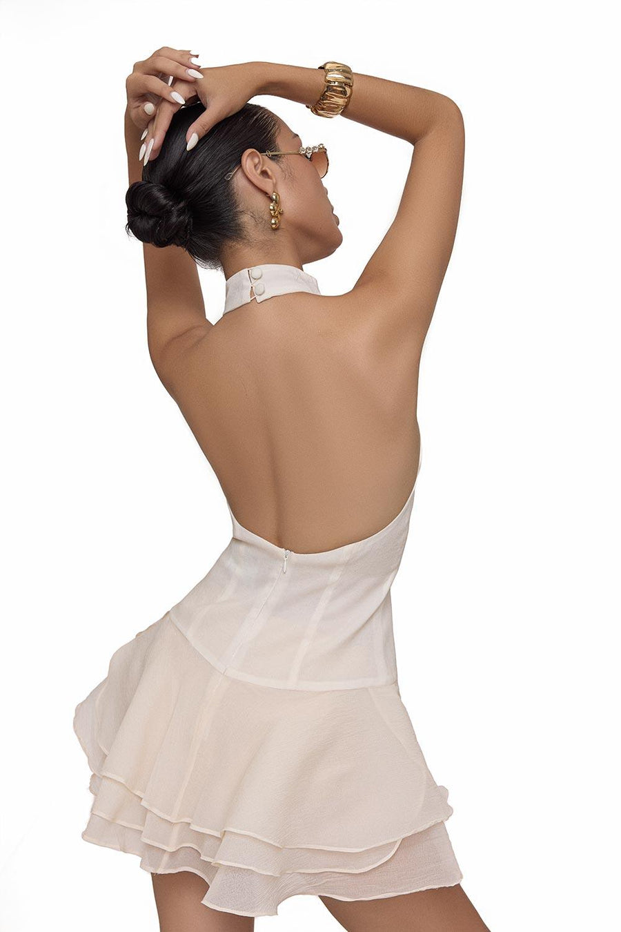 Rose Drop Waist Layered Chiffon Mini Dress 3