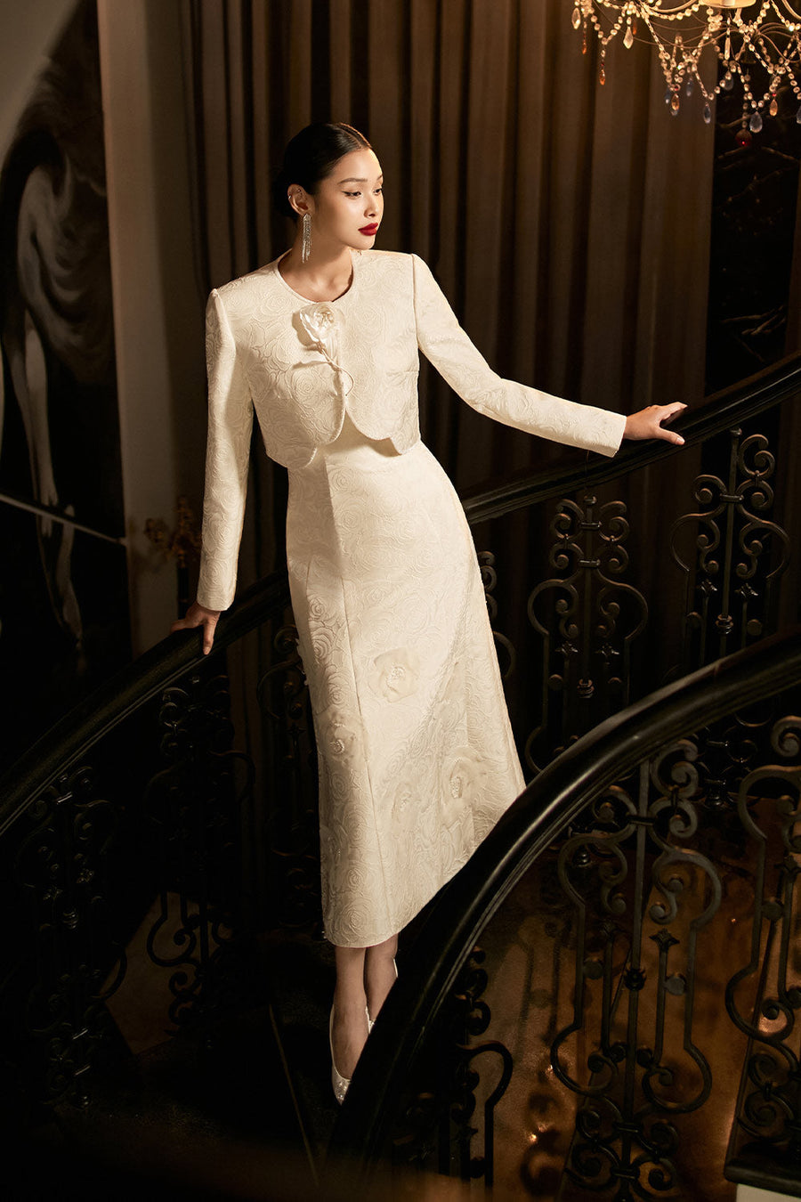 Rosalie A-line Long Sleeved Jacquard Calf Length Set 20