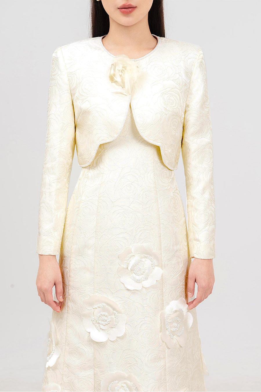 Rosalie A-line Long Sleeved Jacquard Calf Length Set 7