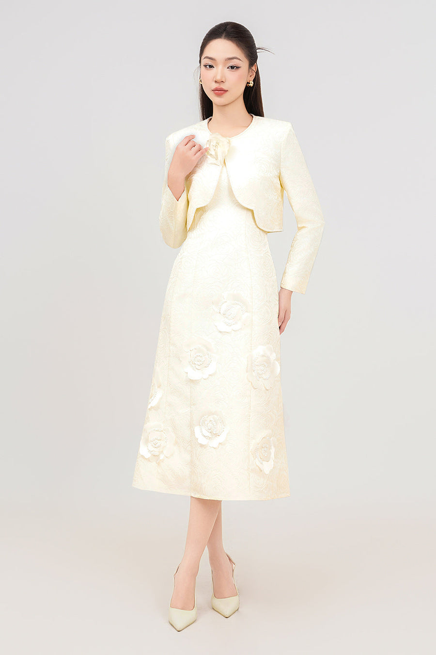 Rosalie A-line Long Sleeved Jacquard Calf Length Set 2