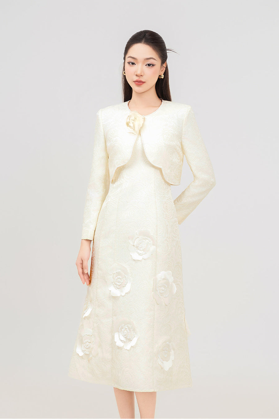 Rosalie A-line Long Sleeved Jacquard Calf Length Set 9