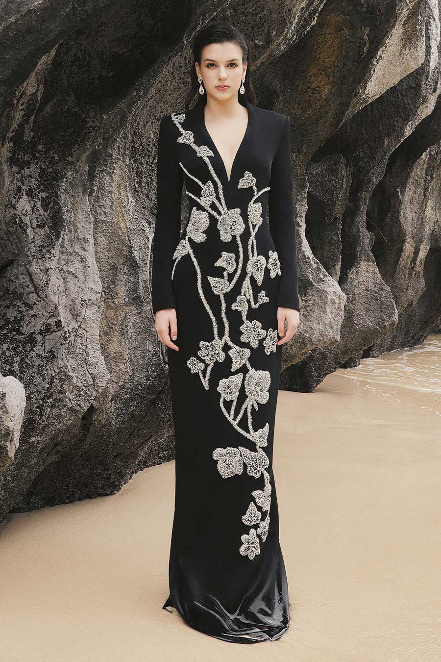 Sky Sheath Floral Silk Floor Length Dress 1