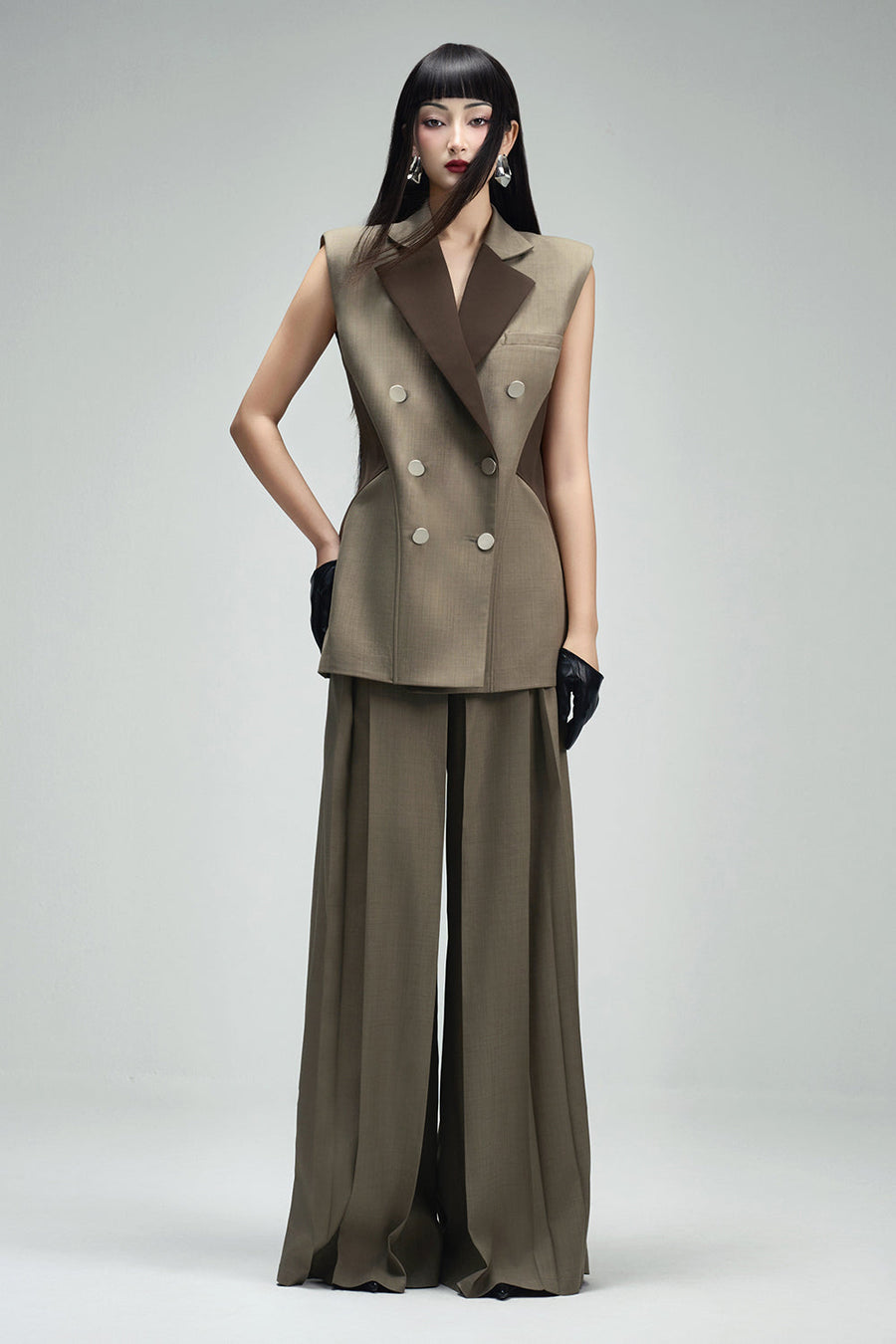 Van A-line Draped Crinkle Crepe Floor Length Pants 13