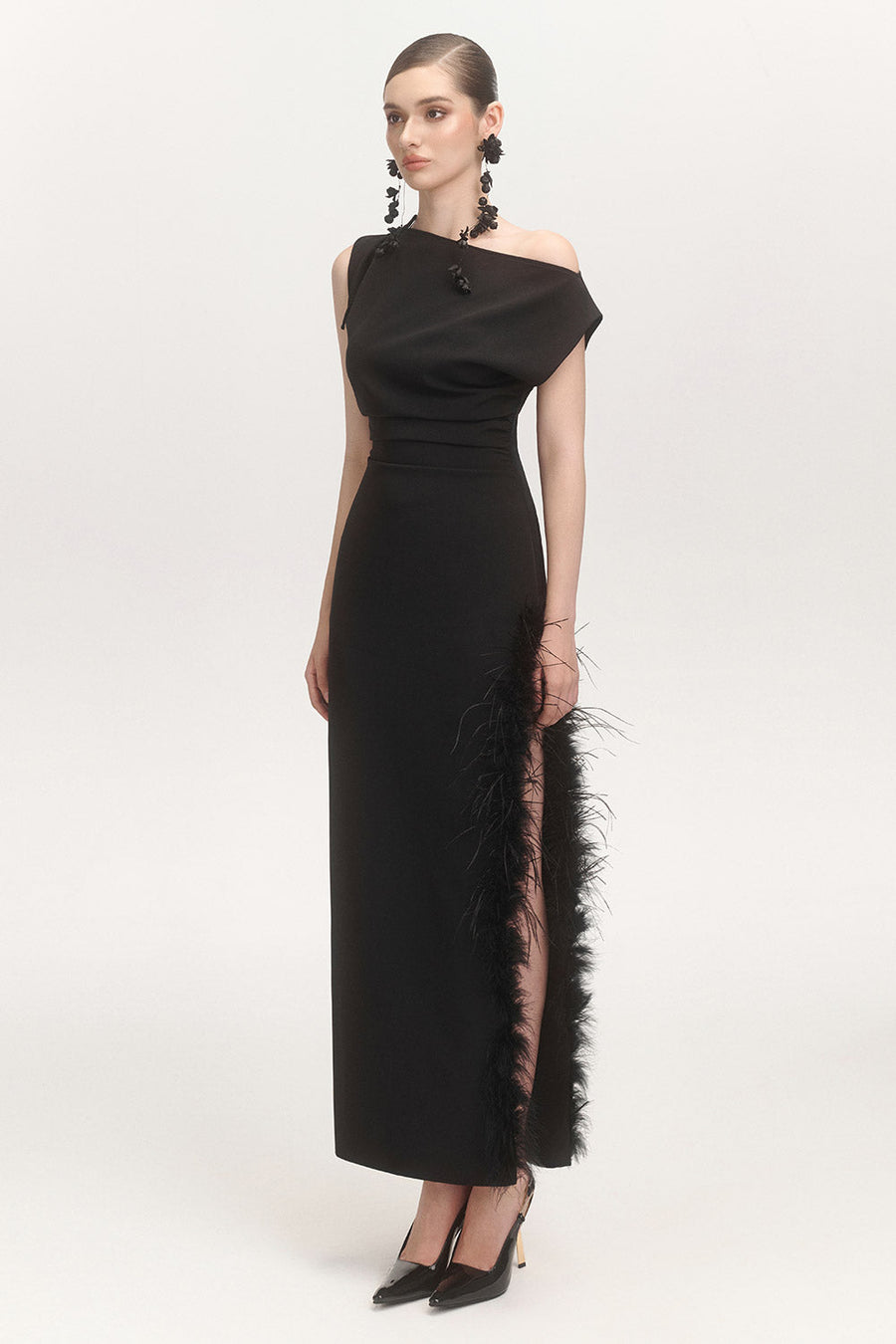 La Feme Sheath Side Slit Cotton Blend Ankle Length Dress Maxi Dress Arti Apparel