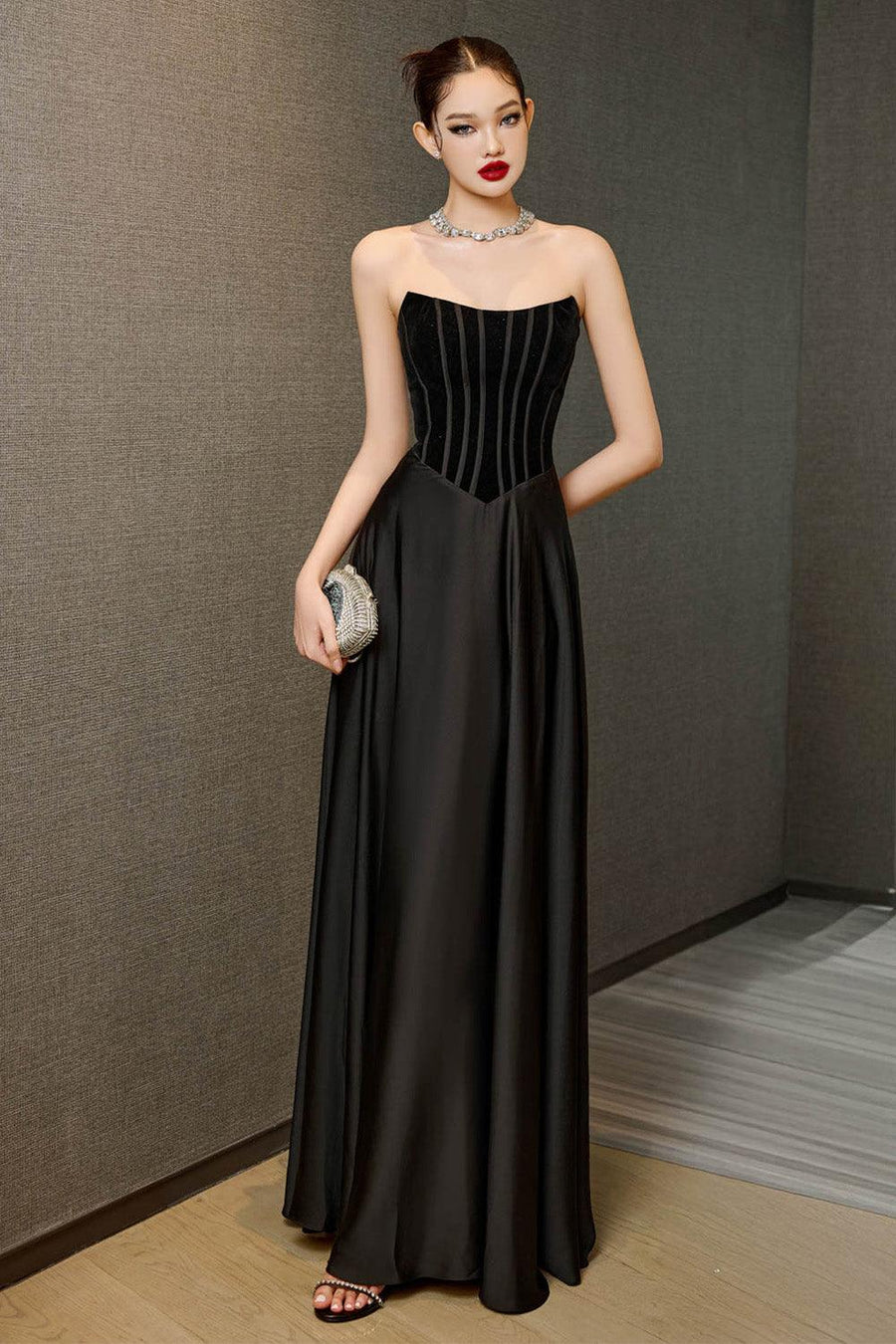 Pearl Party A-line Scoop Neck Silk Floor Length Dress 3
