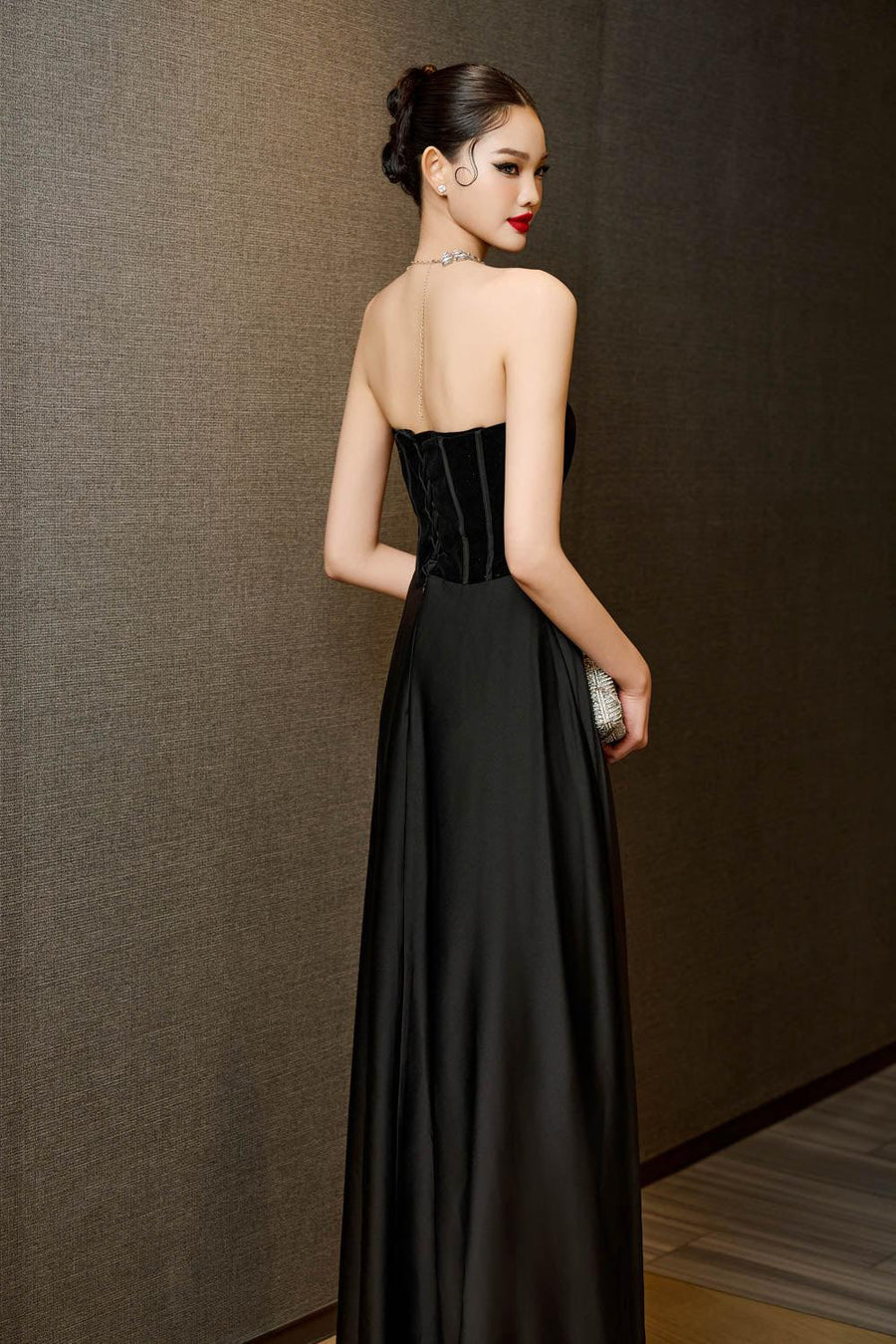 Pearl Party A-line Scoop Neck Silk Floor Length Dress 5