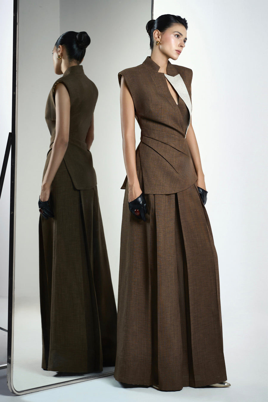 Van A-line Draped Crinkle Crepe Floor Length Pants 18