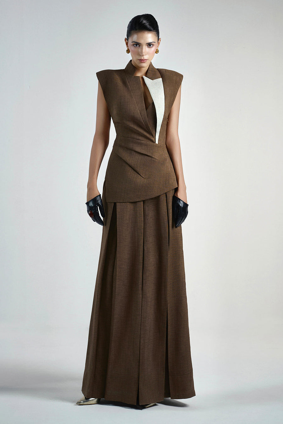 Van A-line Draped Crinkle Crepe Floor Length Pants 22