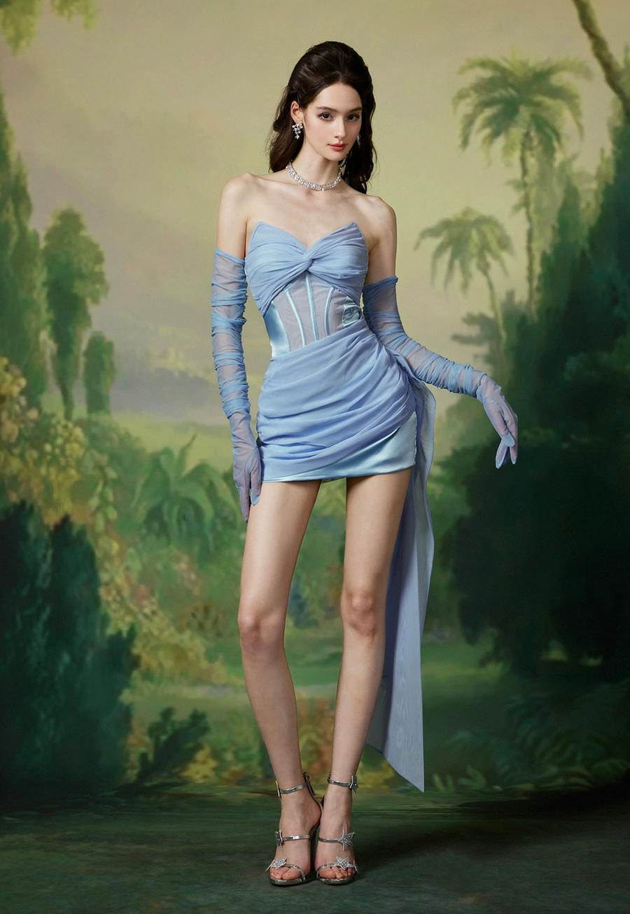 Zhang Yuxi s Sheer Luck Tara sexy and playful dinner gloves fishbone ribbon skirt pants dress RESSALINA