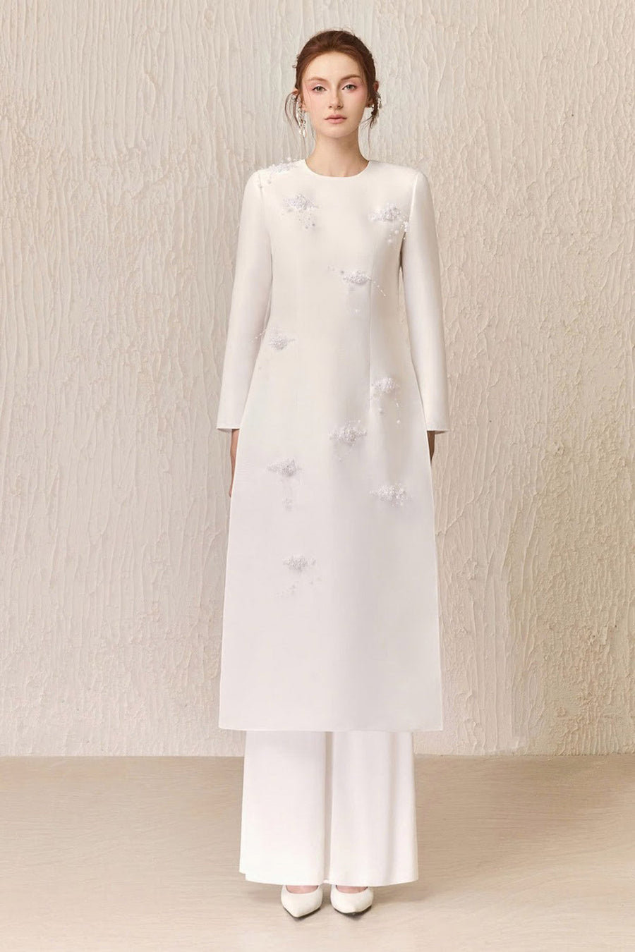 Balie A-line Long Sleeved Taffeta Calf Length Ao Dai Ao Dai Arti Apparel