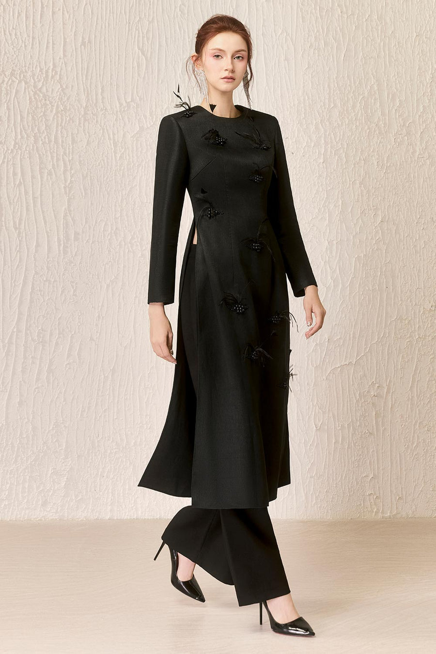 Balie A-line Long Sleeved Taffeta Calf Length Ao Dai Ao Dai Arti Apparel