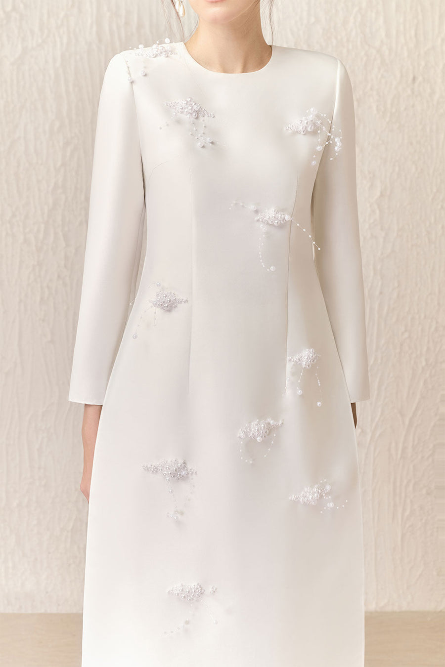 Balie A-line Long Sleeved Taffeta Calf Length Ao Dai White Ao Dai Arti Apparel