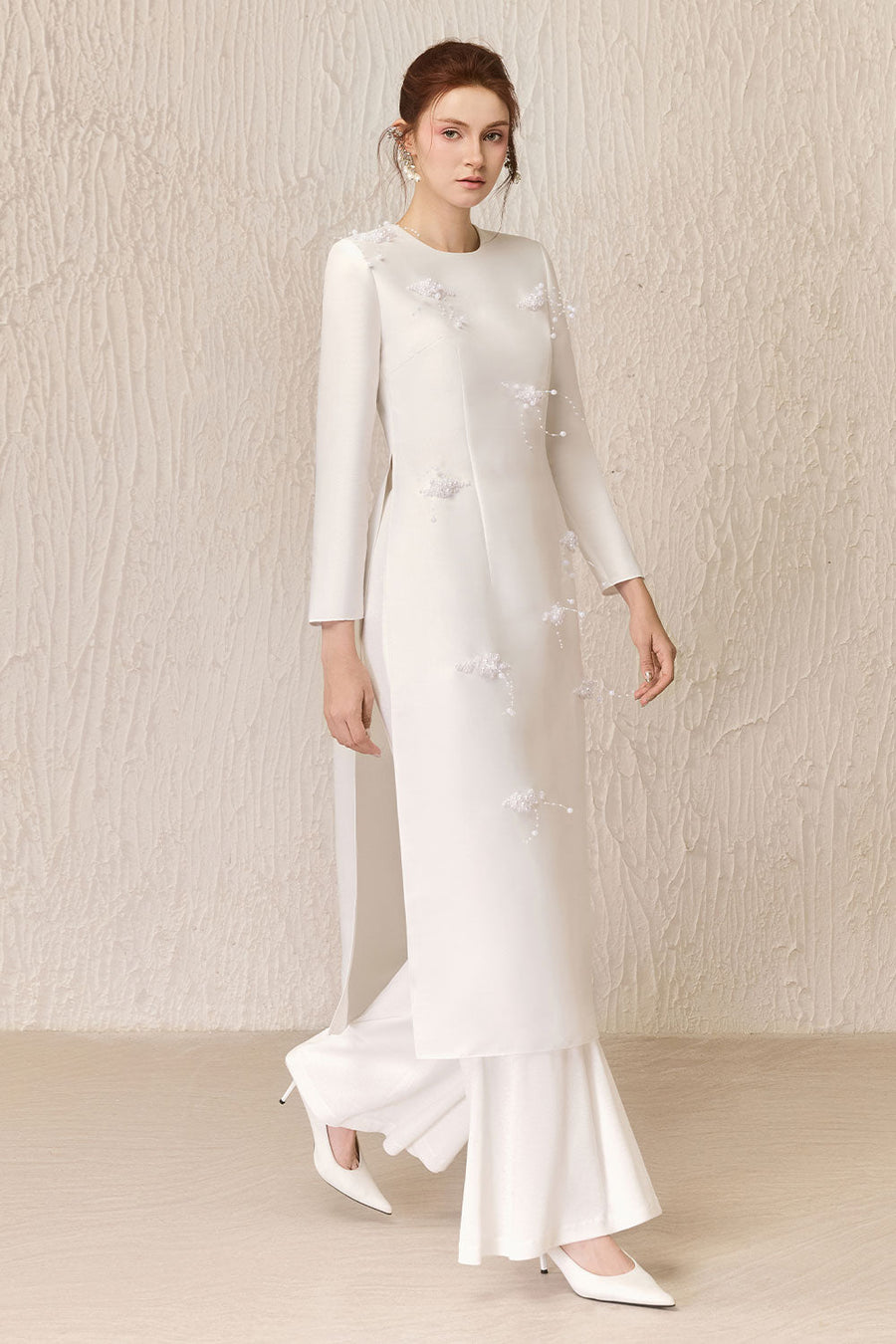 Balie A-line Long Sleeved Taffeta Calf Length Ao Dai Ao Dai Arti Apparel