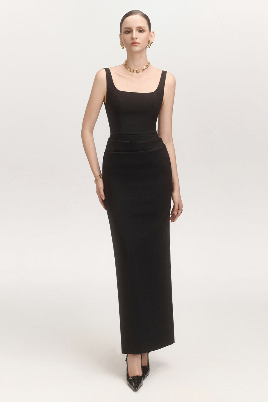 Champagne Sheath Strappy Cotton Blend Ankle Length Dress Maxi Dress Arti Apparel