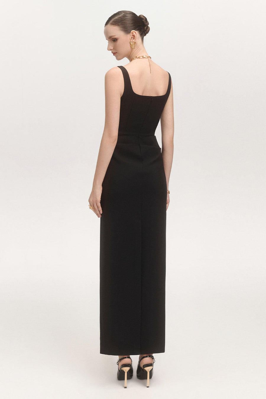 Champagne Sheath Strappy Cotton Blend Ankle Length Dress Maxi Dress Arti Apparel