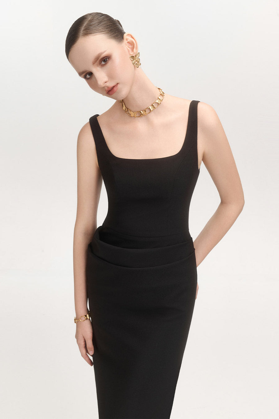 Champagne Sheath Strappy Cotton Blend Ankle Length Dress Maxi Dress Arti Apparel