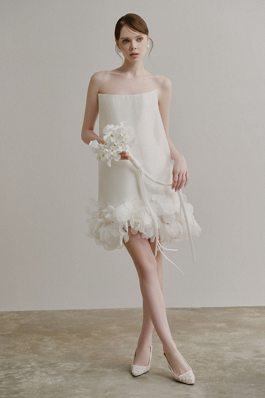Giselle Trapezoid Flower Applique Voile Mini Dress Mini Dress Lecia Bridal
