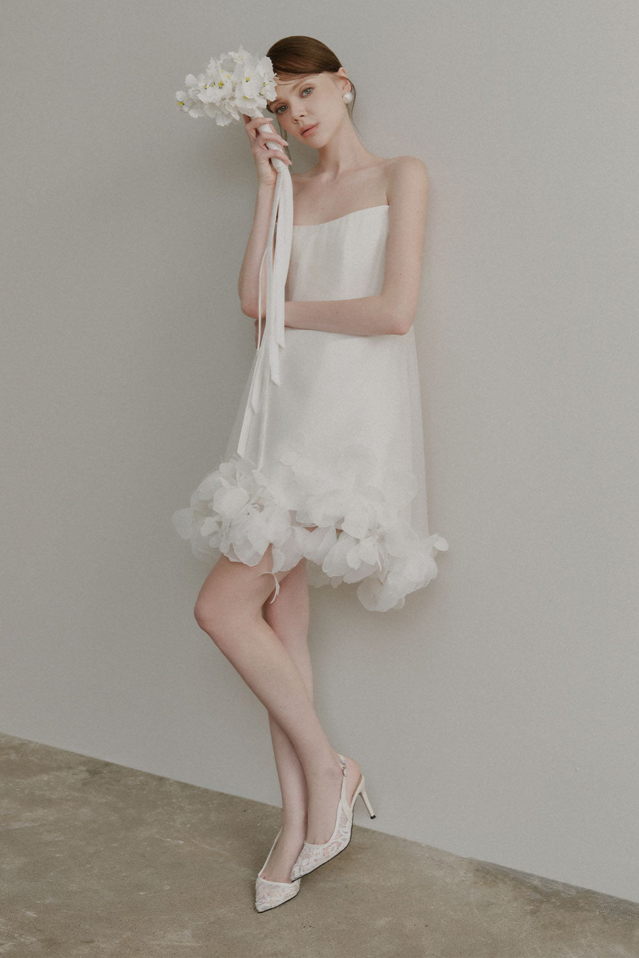 Giselle Trapezoid Flower Applique Voile Mini Dress Mini Dress Lecia Bridal